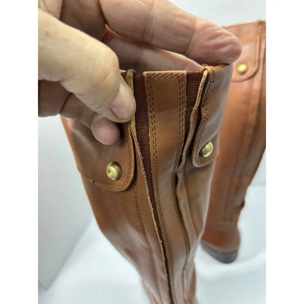 Banana Republic Leather Riding Boots 9 Cognac Brown Gold Snap Equestrian Preppy